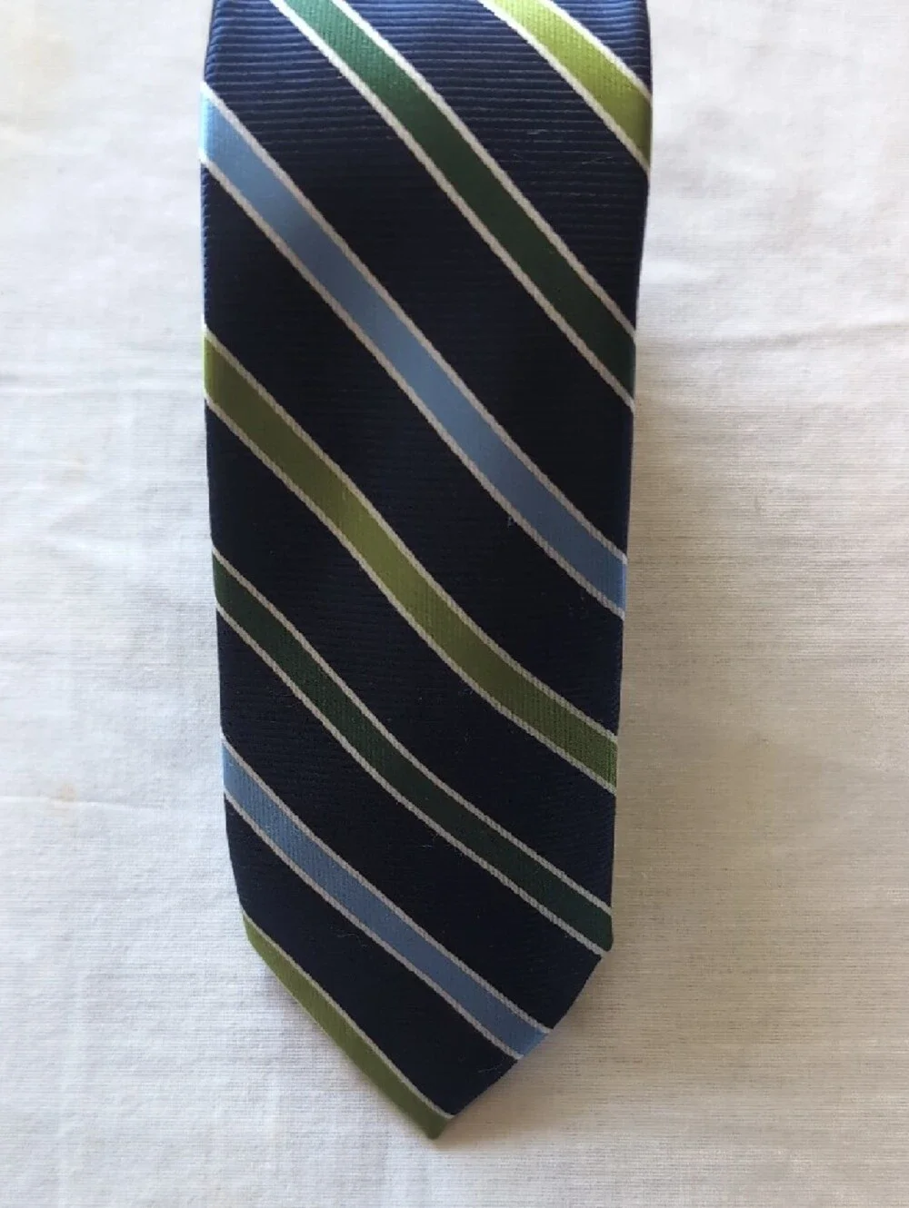 Chaps Kids Navy Tie with Light Blue and Olive Green Stripes